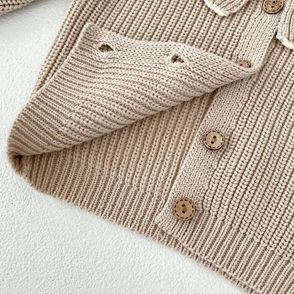 -ベビーカーディガン ニットジャケット ビッグカラー フリル襟付き ベージュ ガールズ 女の子 子供服 - mamahalo shop - カーディガン・パーカー -  べビー服 - 子供服 - 男の子 - 女の子