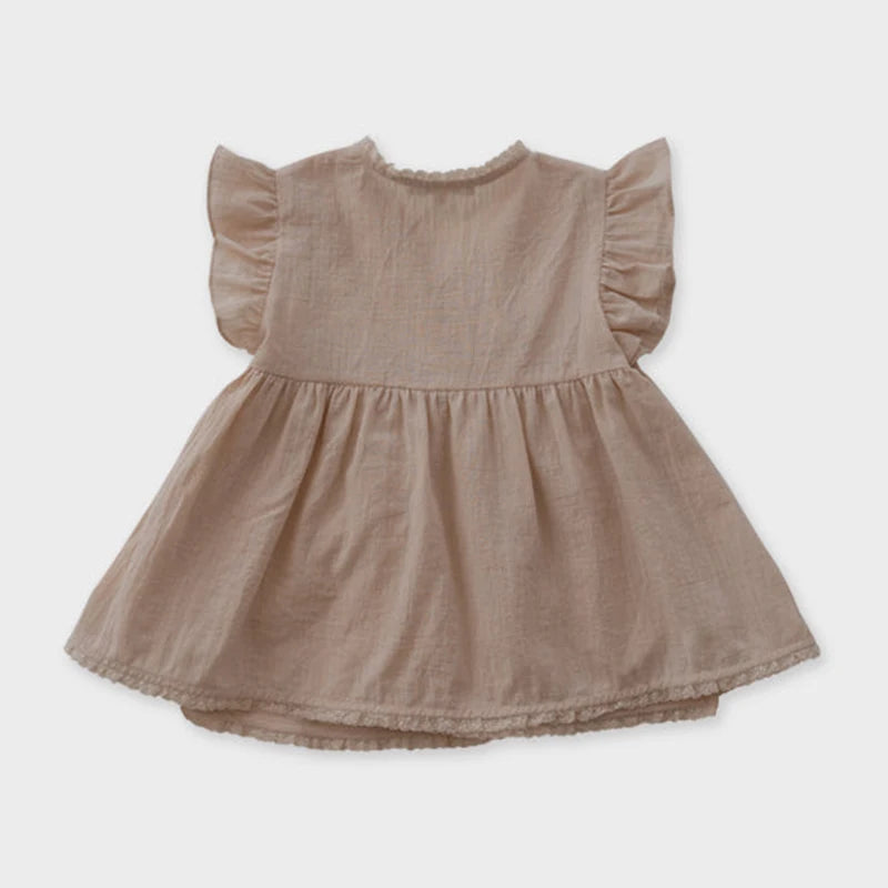 -キッズトップス フリルスリーブ ラップチュニックブラウス コットン ベージュ【mh0006282】 - mamahalo shop - 半袖シャツ・ブラウス -  べビー服 - 子供服 - 男の子 - 女の子