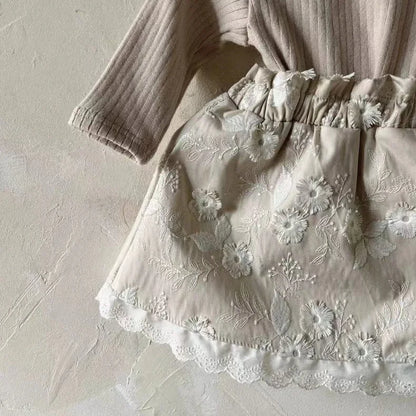 -ベビースカート レース チェック フラワー刺繍 Aラインスカート 2カラー【mh0006381】 - mamahalo shop - スカート -  べビー服 - 子供服 - 男の子 - 女の子