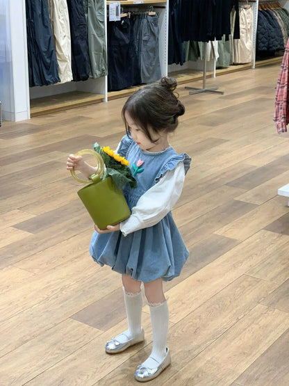 -キッズデニムフリルバルーンノースリーブワンピース【mh0004882】 - mamahalo shop - ノースリーブワンピース -  べビー服 - 子供服 - 男の子 - 女の子