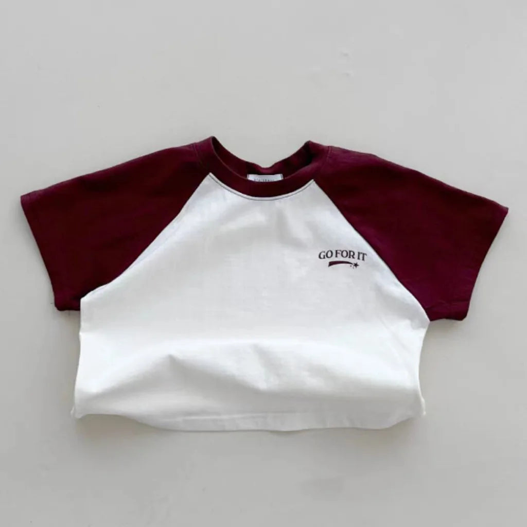 -ベビートップス 半袖パッチワークTシャツ ラグラン レターロゴプリント 2カラー【mh0005470】 - mamahalo shop - 半袖Tシャツ -  べビー服 - 子供服 - 男の子 - 女の子