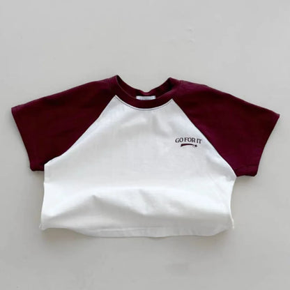 -ベビートップス 半袖パッチワークTシャツ ラグラン レターロゴプリント 2カラー【mh0005470】 - mamahalo shop - 半袖Tシャツ -  べビー服 - 子供服 - 男の子 - 女の子