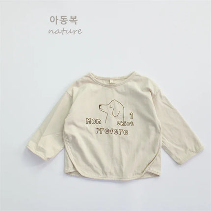 キッズトップス 犬ドッグロゴプリント長袖Tシャツ - mamahalo shop - 長袖Tシャツ -  べビー服 - 子供服 - 男の子 - 女の子