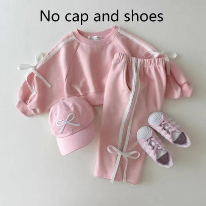 -キッズセットアップ 2点セット 長袖スウェットシャツ+スウェットパンツ リボンダブルライン 2カラー - mamahalo shop - 長袖セットアップ -  べビー服 - 子供服 - 男の子 - 女の子
