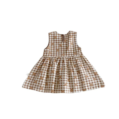 -ベビーセットアップ 2点セット/ワンピース 半袖Tシャツ+ショートパンツ/ノースリーブワンピース ベアくまチェック リンクコーデ 兄弟姉妹 お揃いコーデ【mh0006269】 - mamahalo shop - 半袖セットアップ -  べビー服 - 子供服 - 男の子 - 女の子