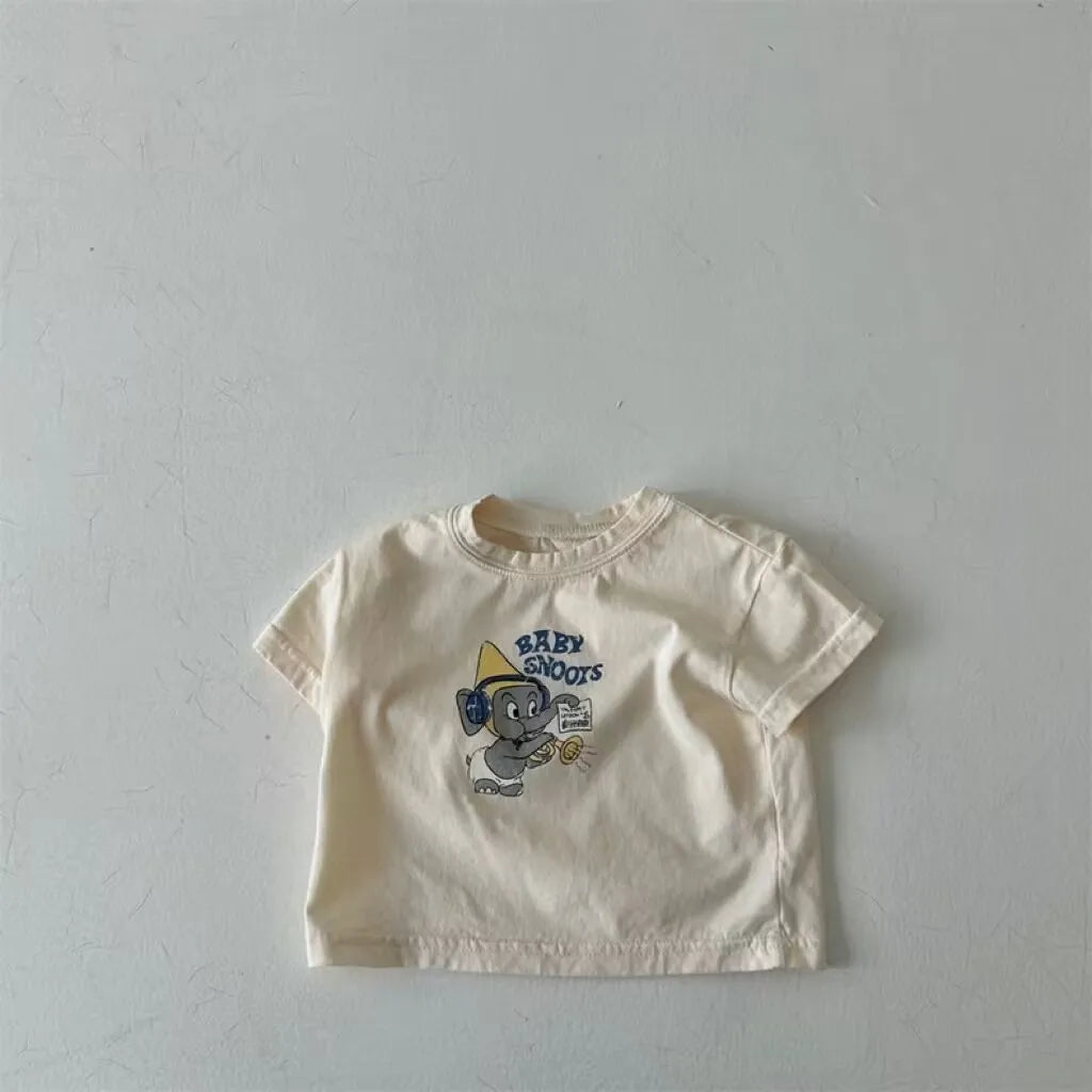 -ベビートップス 半袖プリントTシャツ 象エレファント 2カラー - mamahalo shop - 半袖Tシャツ -  べビー服 - 子供服 - 男の子 - 女の子
