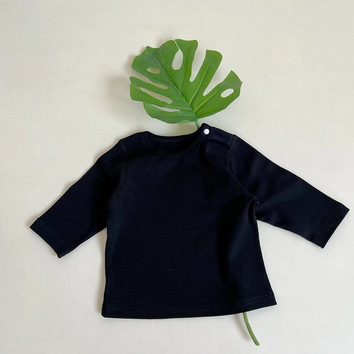 -ベビートップス 無地/ボーダー肩あき長袖Tシャツ シンプルベーシック - mamahalo shop - 長袖Tシャツ -  べビー服 - 子供服 - 男の子 - 女の子