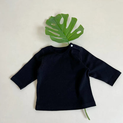 -ベビートップス 無地/ボーダー肩あき長袖Tシャツ シンプルベーシック - mamahalo shop - 長袖Tシャツ -  べビー服 - 子供服 - 男の子 - 女の子