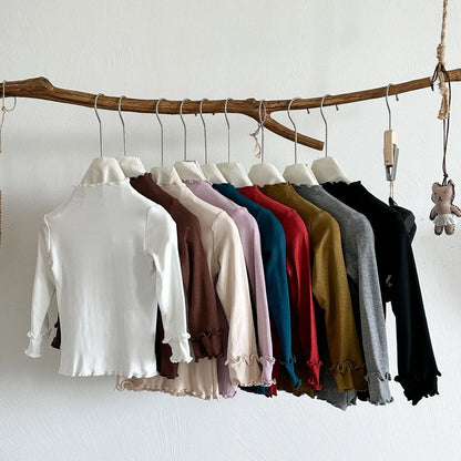 -キッズトップス フリルネックシンプルベーシック長袖Tシャツ 8カラー【mh0007276】 - mamahalo shop - 長袖Tシャツ -  べビー服 - 子供服 - 男の子 - 女の子