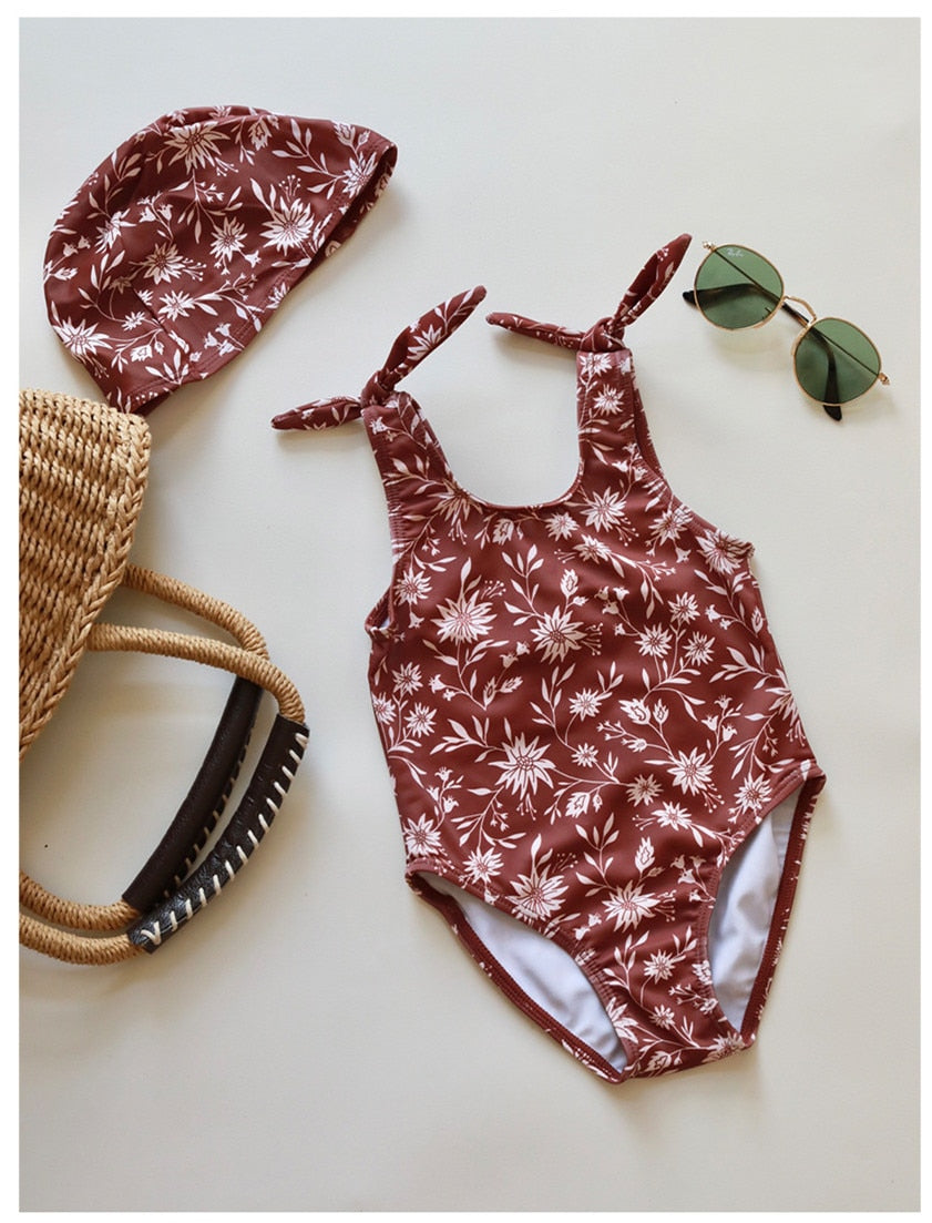 -キッズ 水着 フラワー 花柄 ノースリーブ ワンピース ビキニ セパレート 帽子 セット スイムウェア 14スタイル ガールズ【mh0002216】 - mamahalo shop - ベビー用水着 -  べビー服 - 子供服 - 男の子 - 女の子