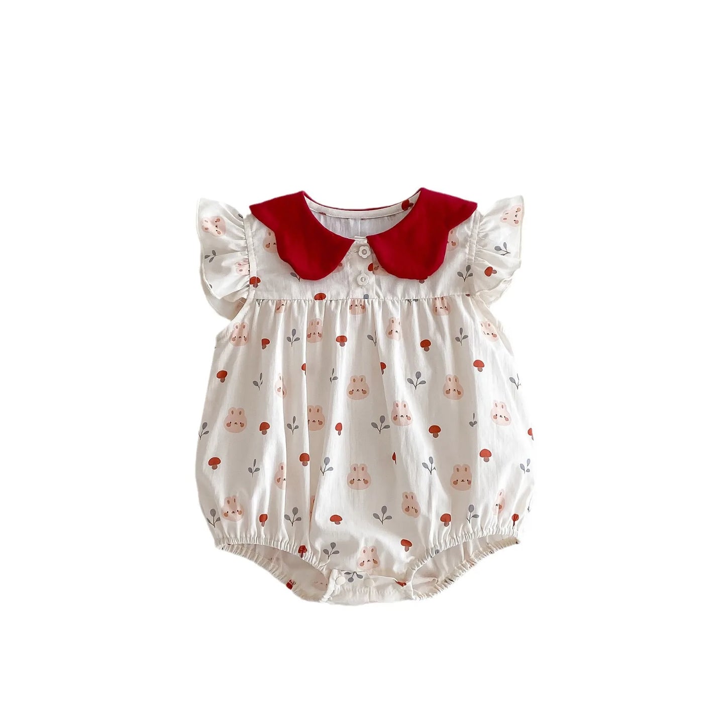 -ベビーロンパース 半袖フリルボディスーツ うさぎバニープリント【mh0005095】 - mamahalo shop - 半袖ロンパース -  べビー服 - 子供服 - 男の子 - 女の子