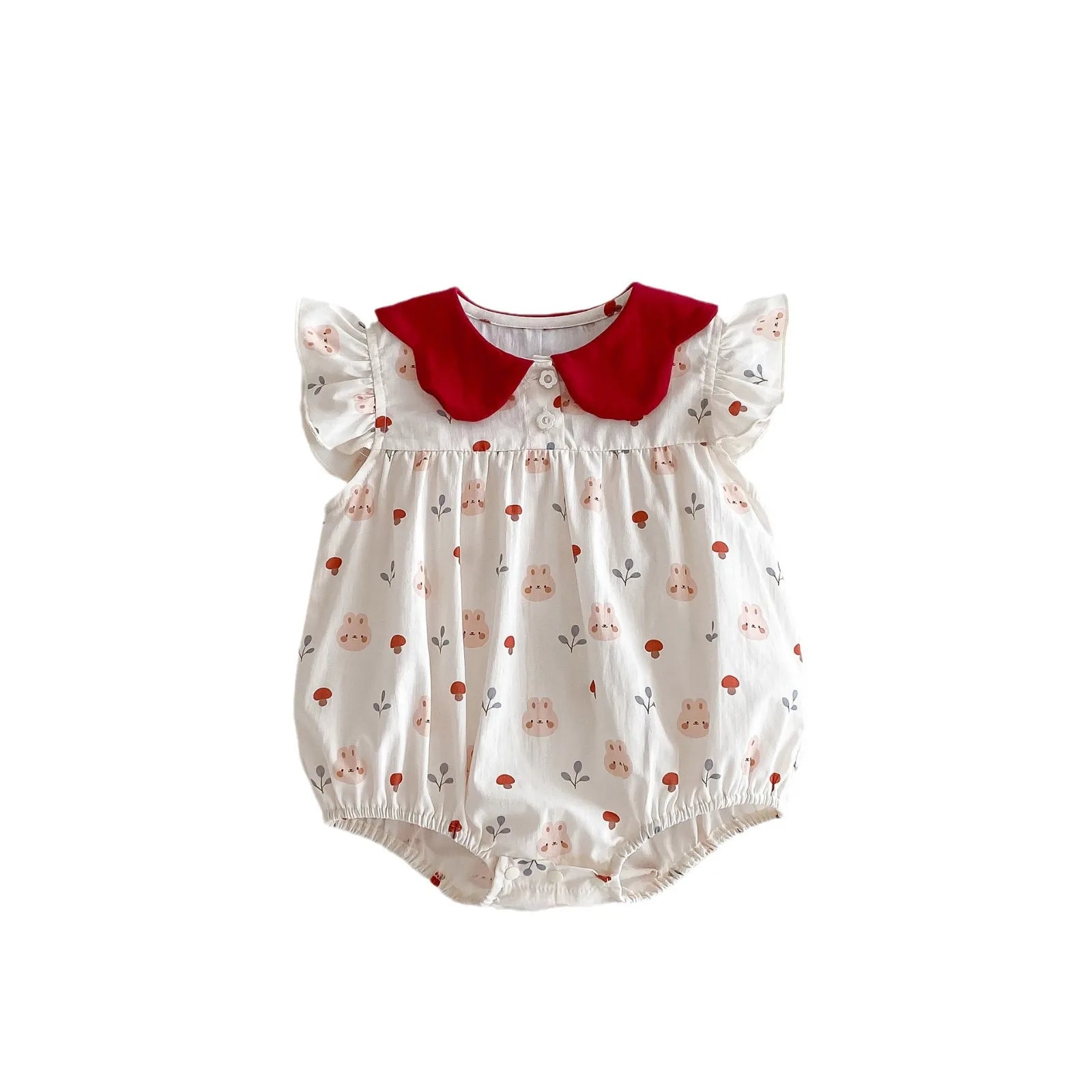 -ベビーロンパース 半袖フリルボディスーツ うさぎバニープリント【mh0005095】 - mamahalo shop - 半袖ロンパース -  べビー服 - 子供服 - 男の子 - 女の子