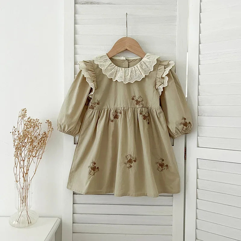 -ベビーロンパース/キッズワンピース レースラッフル襟ショルダーフリルフラワープリント長袖ボディスーツ/ワンピース リンクコーデ 姉妹 お揃いコーデ【mh0007420】 - mamahalo shop - 長袖ロンパース -  べビー服 - 子供服 - 男の子 - 女の子