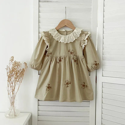 -ベビーロンパース/キッズワンピース レースラッフル襟ショルダーフリルフラワープリント長袖ボディスーツ/ワンピース リンクコーデ 姉妹 お揃いコーデ【mh0007420】 - mamahalo shop - 長袖ロンパース -  べビー服 - 子供服 - 男の子 - 女の子