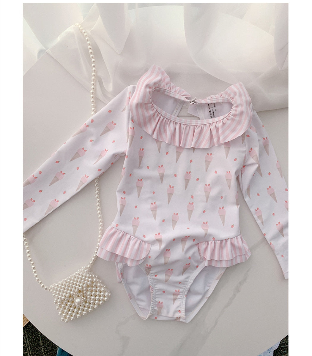 -キッズ 水着 フラワー 花柄 長袖 ワンピース ビキニ セパレート 帽子 セット ラッシュガード スイムウェア 8スタイル ガールズ【mh0002218】 - mamahalo shop - ベビー用水着 -  べビー服 - 子供服 - 男の子 - 女の子