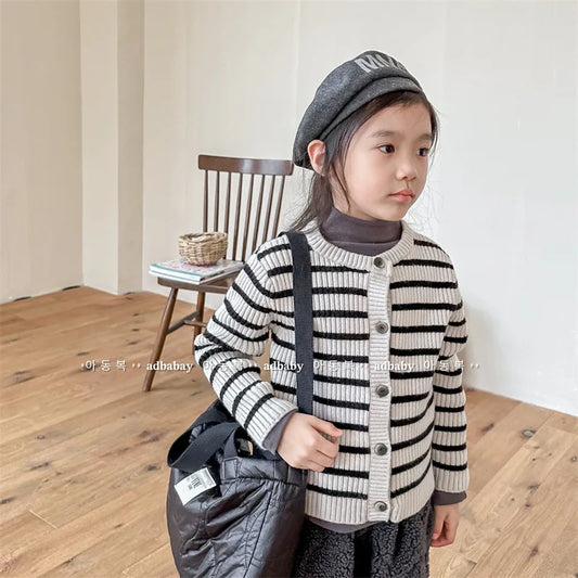 -キッズカーディガン ボーダーニットジャケット 2カラー ユニセックス 男の子 女の子 子供服【mh0003308】 - mamahalo shop - カーディガン・パーカー -  べビー服 - 子供服 - 男の子 - 女の子