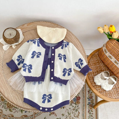 -ベビーカーディガン/ロンパース リボン柄チュチュペプラムニットジャケット/サスペンダーボディスーツ【mh0007033】 - mamahalo shop - ロンパースセットアップ -  べビー服 - 子供服 - 男の子 - 女の子