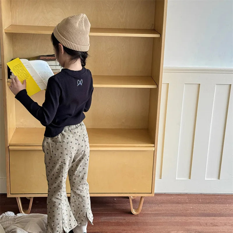 -キッズトップス 長袖Tシャツ カットソー リボン刺繍 3カラー【mh0006611】 - mamahalo shop - 長袖Tシャツ -  べビー服 - 子供服 - 男の子 - 女の子