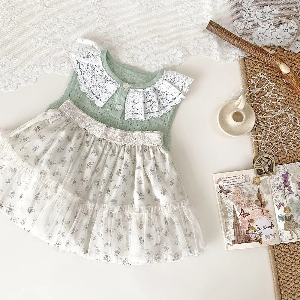 -ベビーキッズトップス レースニット ノースリーブ レース襟 カットソー 2カラー【mh0005302】 - mamahalo shop - タンクトップ・キャミソール・ノースリーブトップス -  べビー服 - 子供服 - 男の子 - 女の子