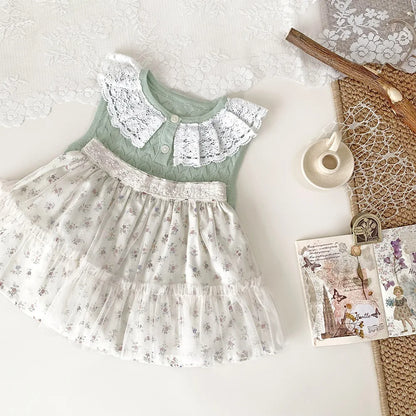 -ベビーキッズトップス レースニット ノースリーブ レース襟 カットソー 2カラー【mh0005302】 - mamahalo shop - タンクトップ・キャミソール・ノースリーブトップス -  べビー服 - 子供服 - 男の子 - 女の子