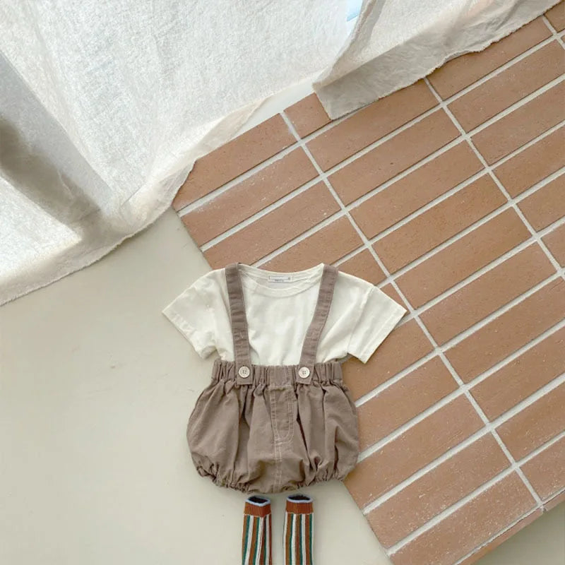 -ベビーパンツ サスペンダーブルマ ショートパンツ デニム 3カラー - mamahalo shop - サロペットパンツ・サスペンダーパンツ -  べビー服 - 子供服 - 男の子 - 女の子