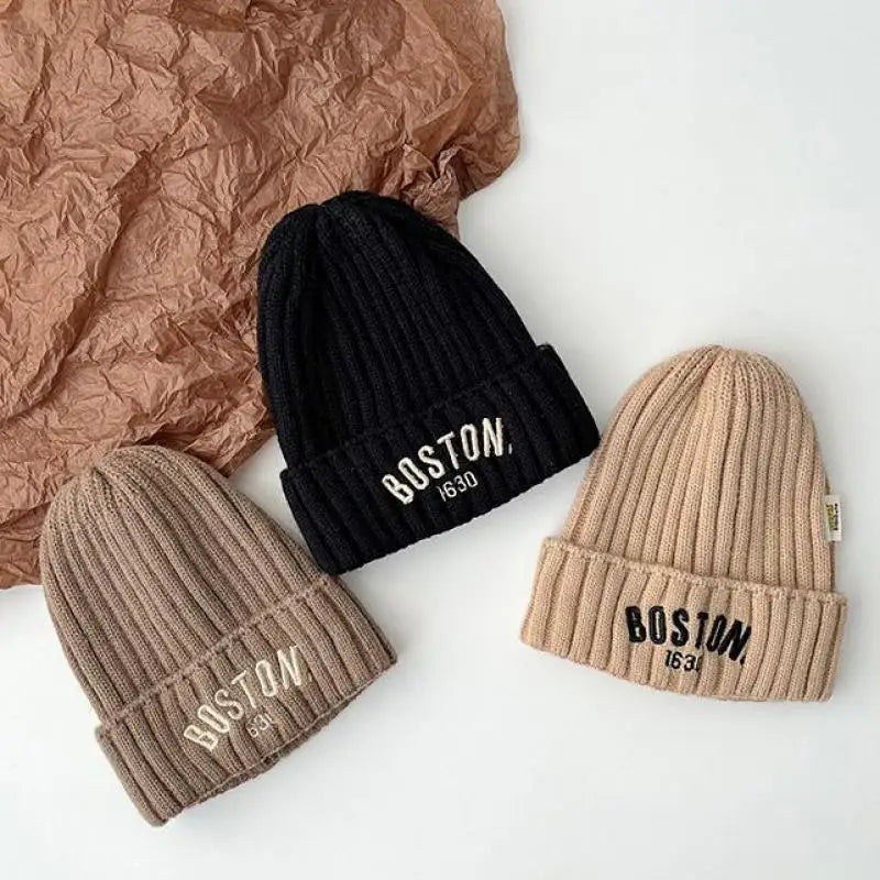 -キッズ帽子 ニットキャップ ニット帽 ワッチキャップ BOSTON レターロゴ刺繍【mh0006403】 - mamahalo shop - ベビー用帽子 -  べビー服 - 子供服 - 男の子 - 女の子