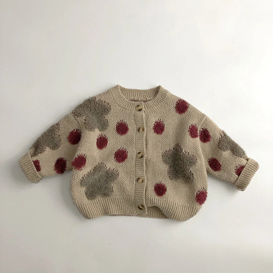 -キッズカーディガン ニットセーター 雲ドット水玉刺繍 - mamahalo shop - カーディガン・パーカー -  べビー服 - 子供服 - 男の子 - 女の子