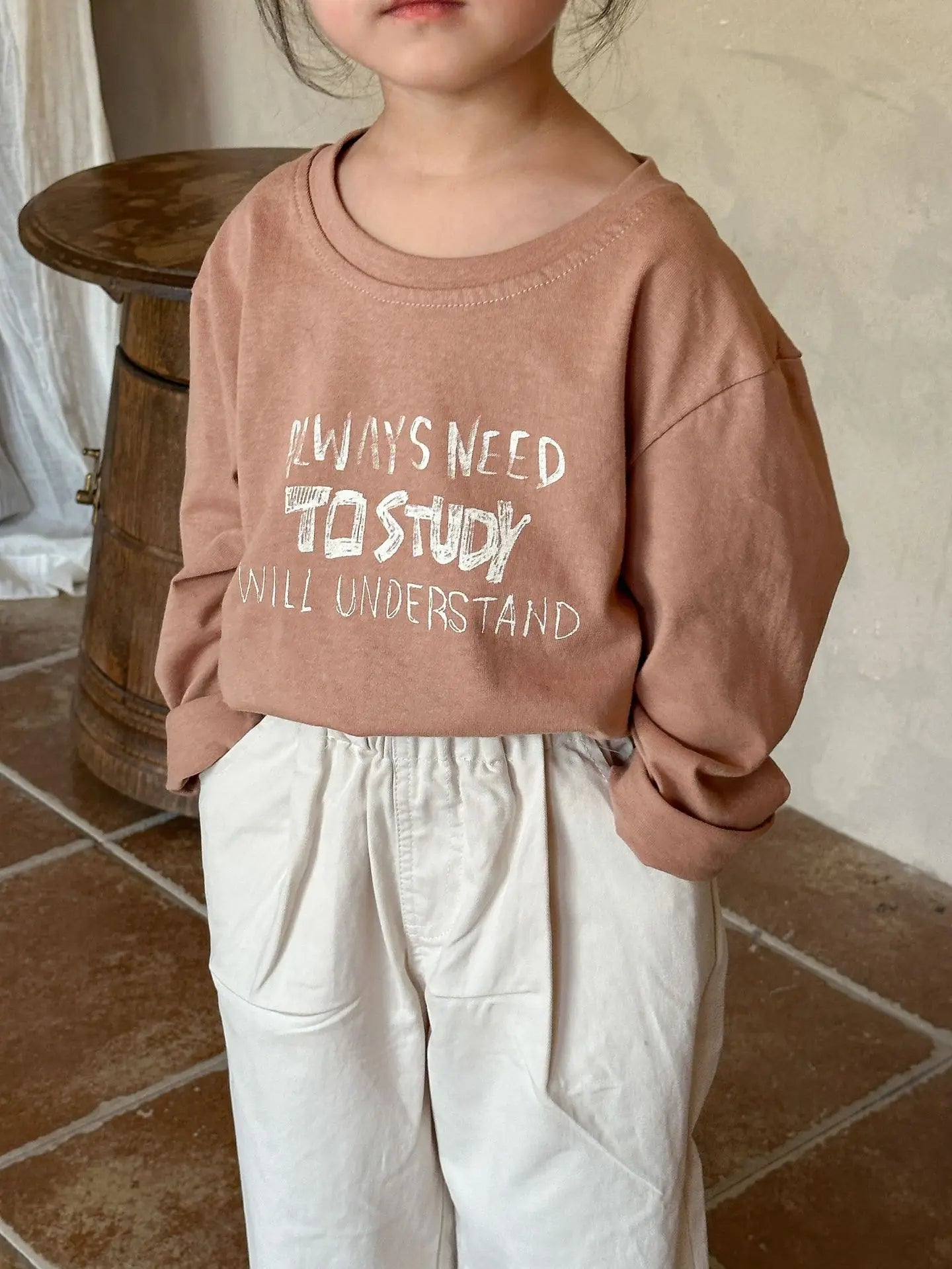 -キッズトップス 長袖Tシャツ レターロゴプリント 2カラー【mh0006155】 - mamahalo shop - 長袖Tシャツ -  べビー服 - 子供服 - 男の子 - 女の子