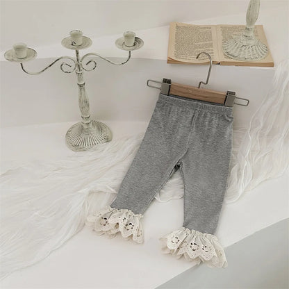 -ベビーパンツ ボリューム裾レースレギンスパンツ 3カラー - mamahalo shop - レギンスパンツ -  べビー服 - 子供服 - 男の子 - 女の子