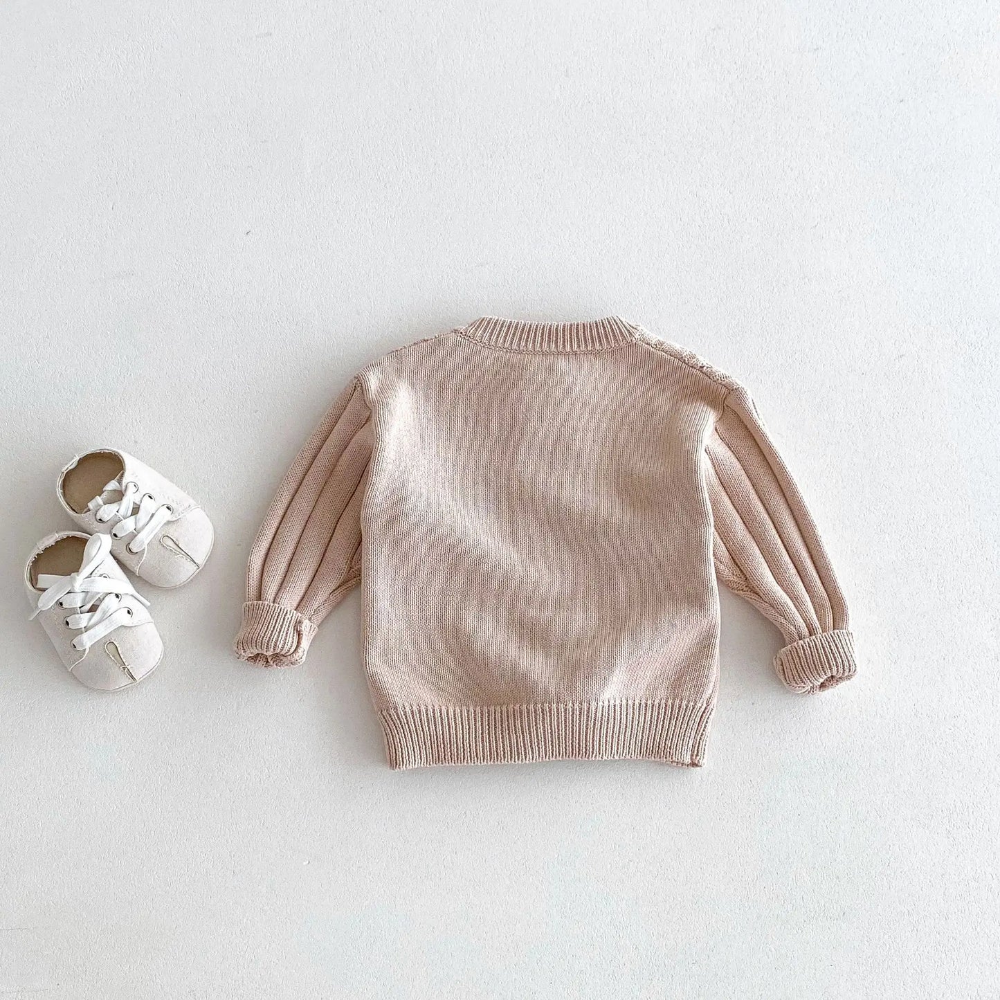 -キッズカーディガン ダブルボタンニットジャケット ベージュアプリコット - mamahalo shop - カーディガン・パーカー -  べビー服 - 子供服 - 男の子 - 女の子