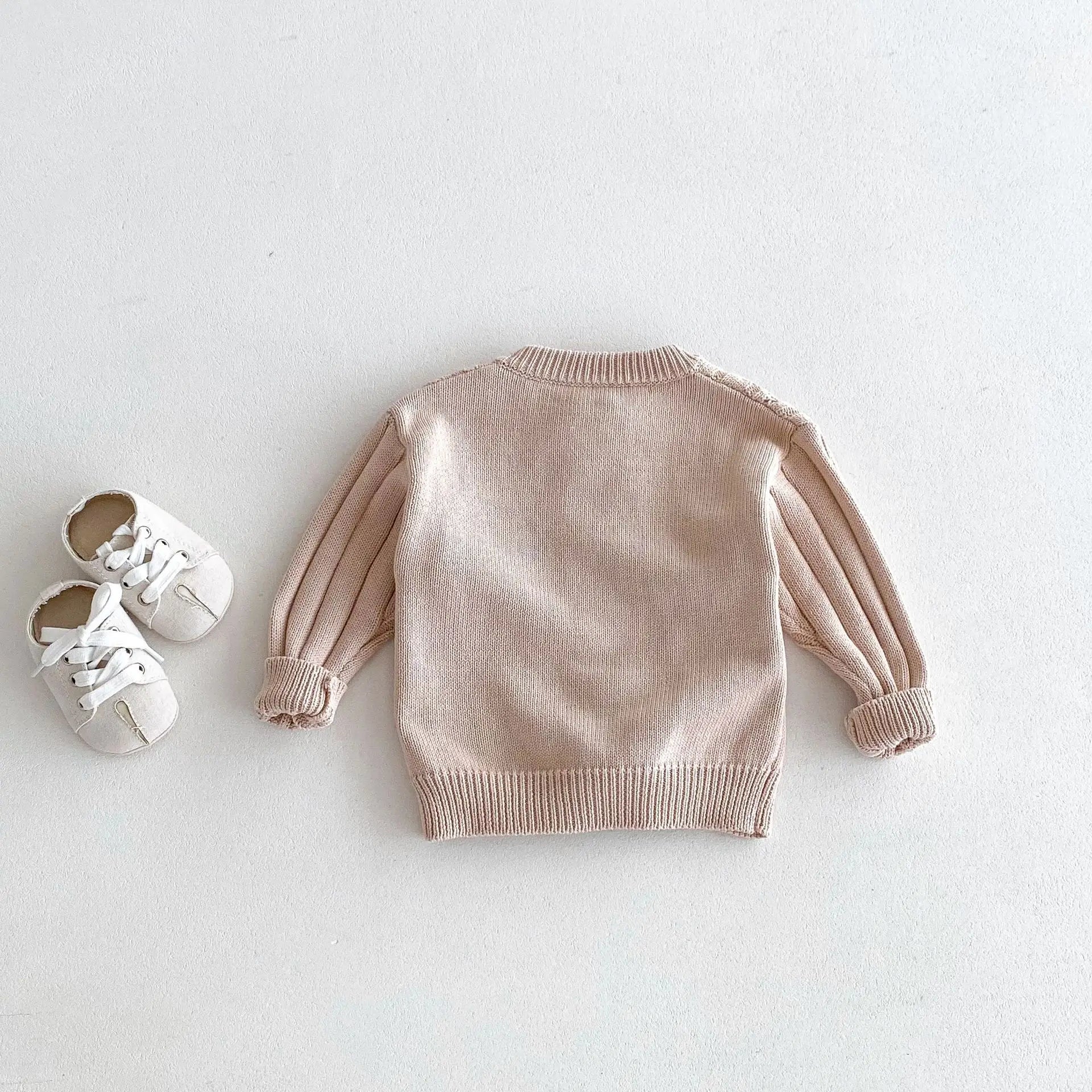 -キッズカーディガン ダブルボタンニットジャケット ベージュアプリコット - mamahalo shop - カーディガン・パーカー -  べビー服 - 子供服 - 男の子 - 女の子