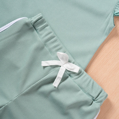 -キッズセットアップ 2点セット フリルスリーブTシャツ+ショートパンツ 4カラー【mh0006103】 - mamahalo shop - 半袖セットアップ -  べビー服 - 子供服 - 男の子 - 女の子