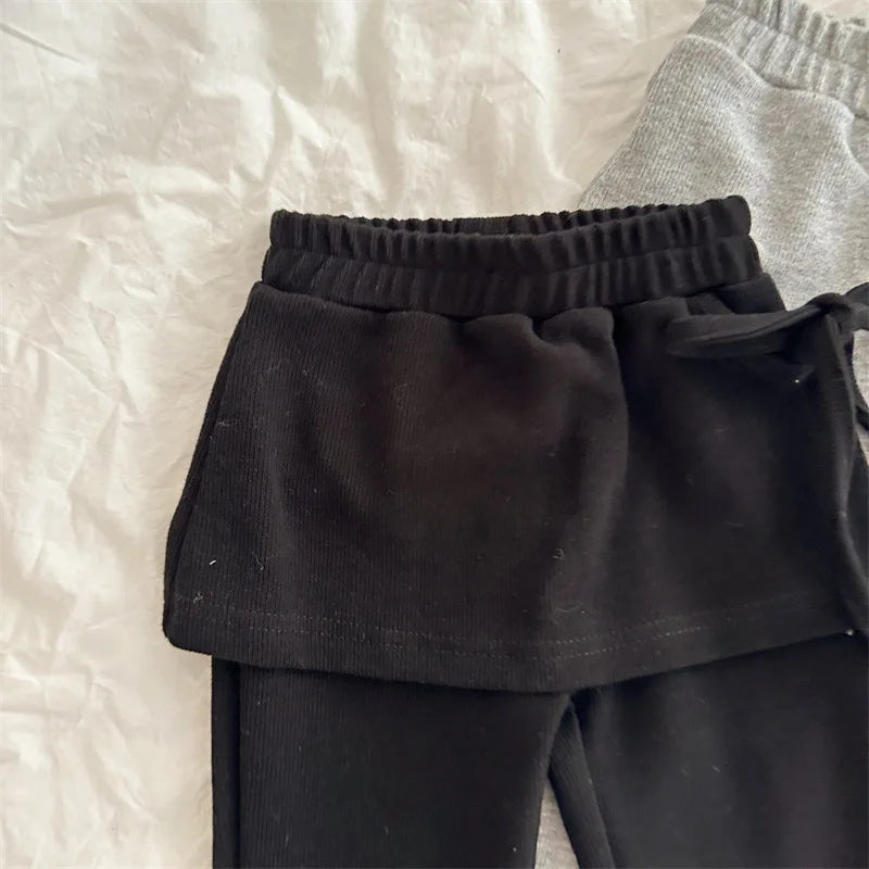 -キッズパンツ サイドリボン巻きスカートドッキングスカッツフレアパンツ 2カラー - mamahalo shop - ロングパンツ・スウェットパンツ -  べビー服 - 子供服 - 男の子 - 女の子