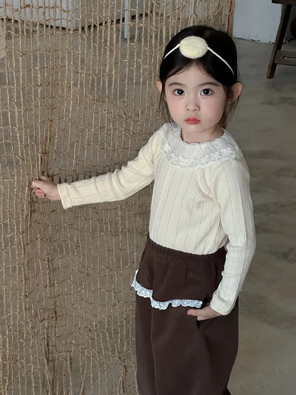 -キッズトップス レース襟リブ長袖Tシャツカットソー 4カラー【mh0006854】 - mamahalo shop - 長袖Tシャツ -  べビー服 - 子供服 - 男の子 - 女の子