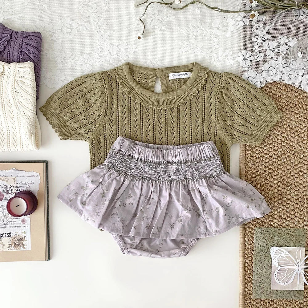 -ベビーキッズトップス レースニット フリル襟 半袖サマーセーター 3カラー - mamahalo shop - 半袖Tシャツ -  べビー服 - 子供服 - 男の子 - 女の子