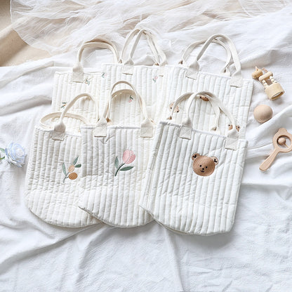 -キルティング 刺繍 バケツ バック ママバッグ くま オリーブ チューリップ - mamahalo shop - マザーズバッグ -  べビー服 - 子供服 - 男の子 - 女の子