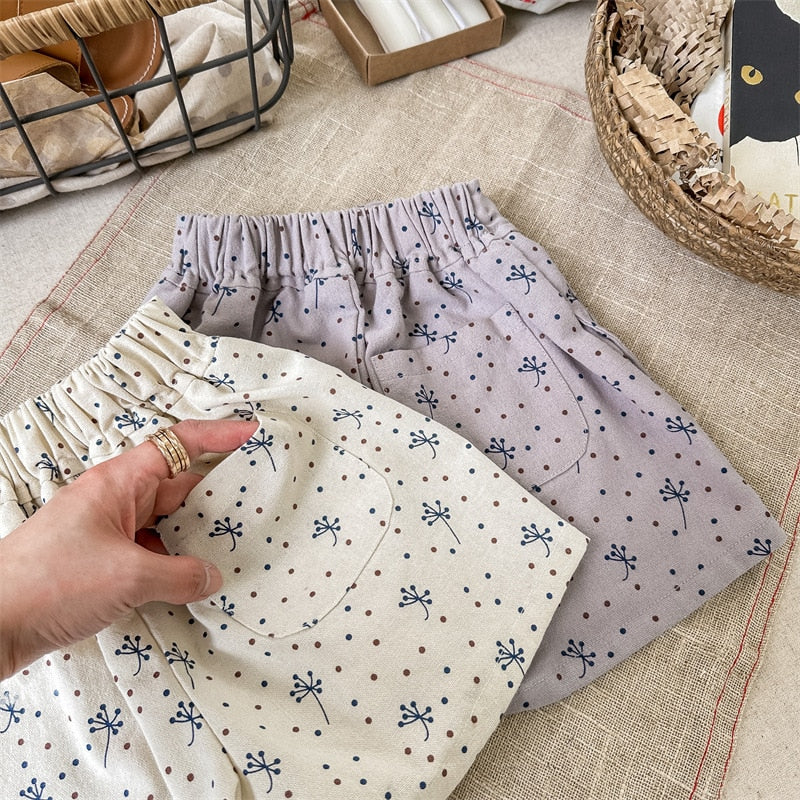 -キッズ 水玉 ドット ルーズ ショートパンツ ベージュ グレーパープル ガールズ - mamahalo shop - ハーフパンツ・ショートパンツ -  べビー服 - 子供服 - 男の子 - 女の子