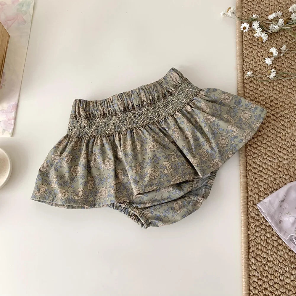 -ベビーパンツ フリルスカートブルマパンツ フラワー花柄プリント 2カラー - mamahalo shop - ブルマパンツ -  べビー服 - 子供服 - 男の子 - 女の子