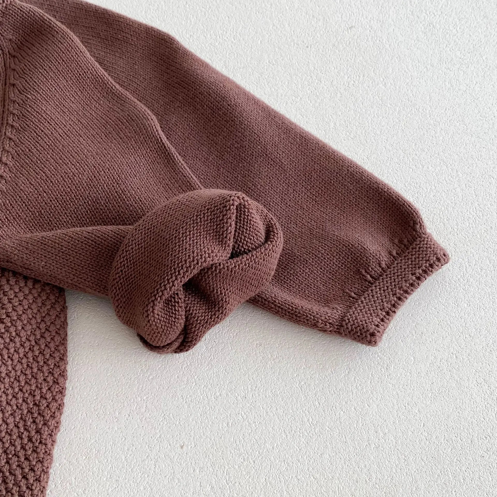 -キッズワンピース シンプルベーシックニット長袖ワンピース ブラウン - mamahalo shop - 長袖ワンピース -  べビー服 - 子供服 - 男の子 - 女の子