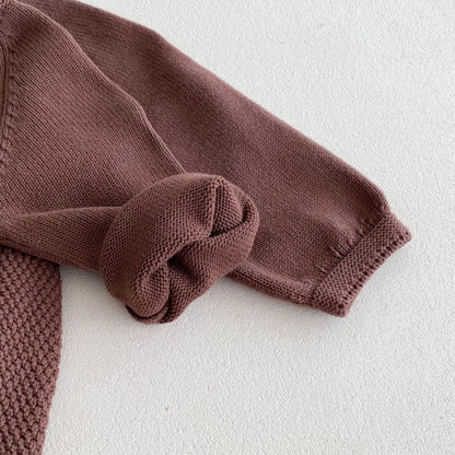 -キッズワンピース シンプルベーシックニット長袖ワンピース ブラウン - mamahalo shop - 長袖ワンピース -  べビー服 - 子供服 - 男の子 - 女の子