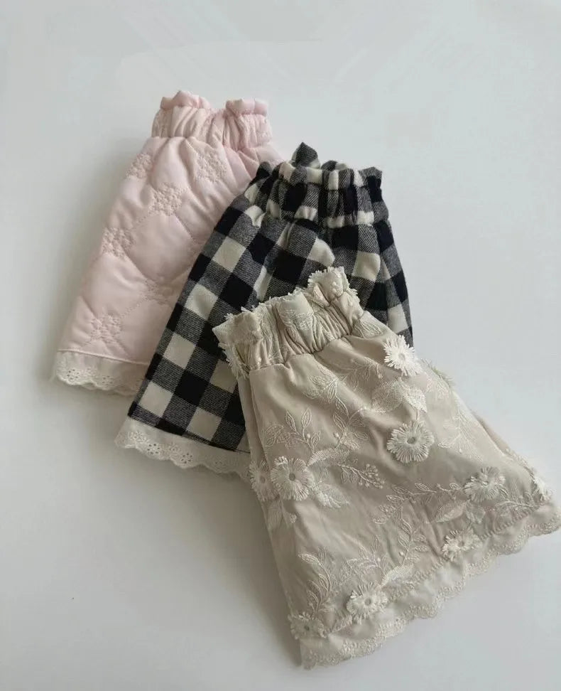 -ベビースカート レース チェック フラワー刺繍 Aラインスカート 2カラー【mh0006381】 - mamahalo shop - スカート -  べビー服 - 子供服 - 男の子 - 女の子