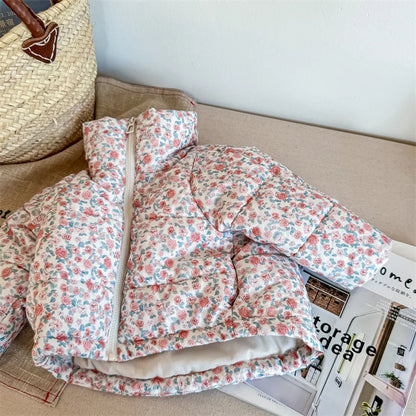 -キッズアウター 中綿キルティングジャケット フラワー 花柄プリントコート 2カラー ガールズ 女の子 子供服 - mamahalo shop - ショートコート・ジャケット・ジャンパー -  べビー服 - 子供服 - 男の子 - 女の子