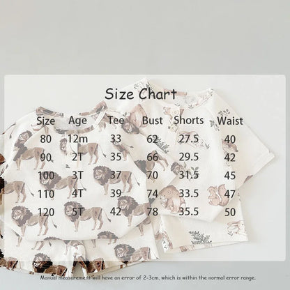 -キッズパジャマセット ワッフル 半袖Tシャツ+ハーフパンツ アニマルプリント柄【mh0004594】 - mamahalo shop - 半袖パジャマ -  べビー服 - 子供服 - 男の子 - 女の子