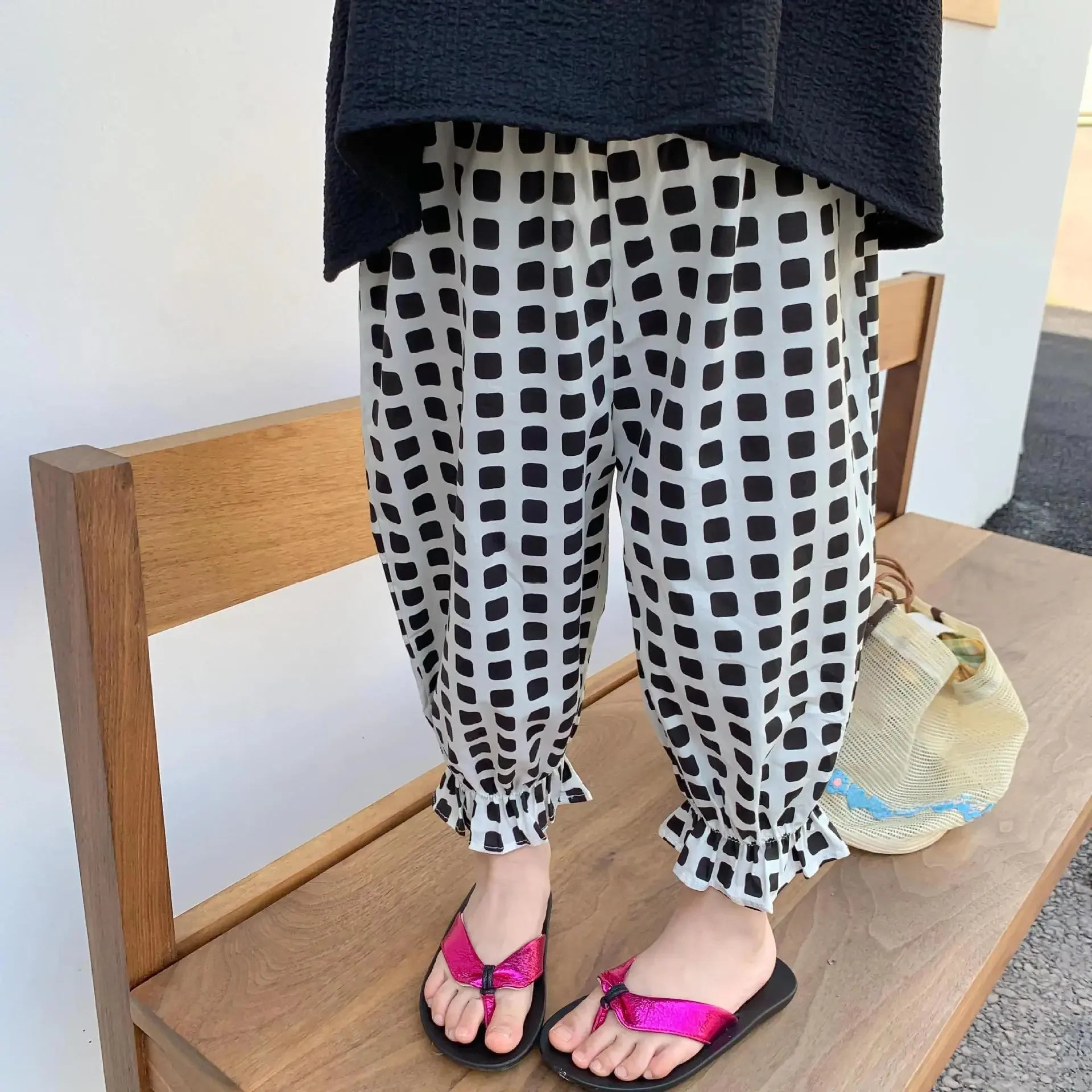 -キッズパンツ サマールーズパンツ パフパンツ チェック/水玉ドット/フラワー花柄プリント 4カラー【mh0006107】 - mamahalo shop - ロングパンツ・スウェットパンツ -  べビー服 - 子供服 - 男の子 - 女の子