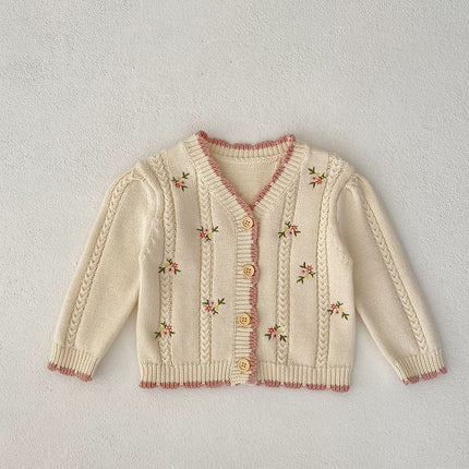 キッズ フラワー 花柄 刺繍 ニット カーディガン ガールズ - mamahalo shop - カーディガン・パーカー - ベビー服 - 子供服 - 男の子 - 女の子