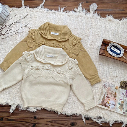 ベビーキッズ ニットポロ襟刺繍セータートップス 2カラー - mamahalo shop - ニット・セーター -  べビー服 - 子供服 - 男の子 - 女の子