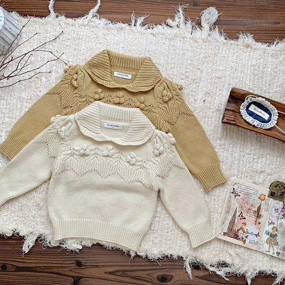 -ベビーキッズ ニットポロ襟刺繍セータートップス 2カラー - mamahalo shop - ニット・セーター -  べビー服 - 子供服 - 男の子 - 女の子