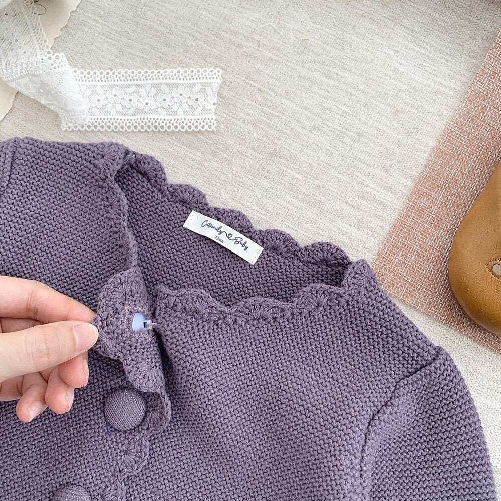 -ベビー キッズ くるみボタン ニット カーディガン ジャケット ガールズ - mamahalo shop - カーディガン・パーカー -  べビー服 - 子供服 - 男の子 - 女の子