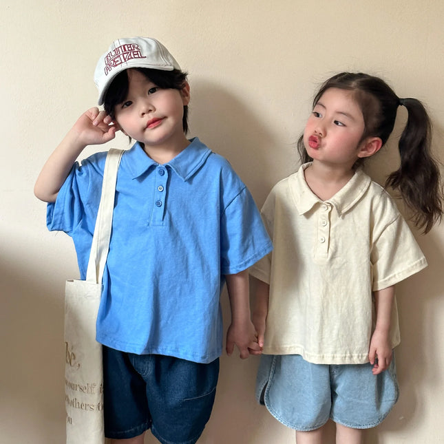 キッズトップス 半袖ポロシャツ ルーズシルエット 2カラー - mamahalo shop - 半袖シャツ・ブラウス - ベビー服 - 子供服 - 男の子 - 女の子