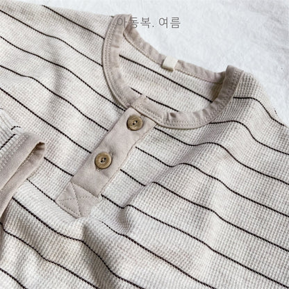 -キッズ ボーダー セットアップ 半袖 Tシャツ ショートパンツ ベージュ アーミーグリーン ボーイズ - mamahalo shop - 半袖セットアップ -  べビー服 - 子供服 - 男の子 - 女の子